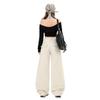 Elegant Vintage Apricot High Street Cargo Comfy Loose Saber Cut Floor Sweeping Denim Pants For Women Early Spring Casual Pants Oversize Denim Trousers