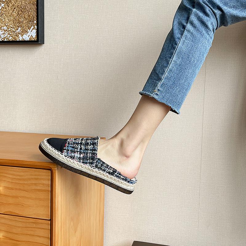 Fashion Round Toe Colorful Knitting Slippers Women Straw Pattern Fisherman Shoes Female Espadrilles Slides Cozy Summer Outdoor Slippers