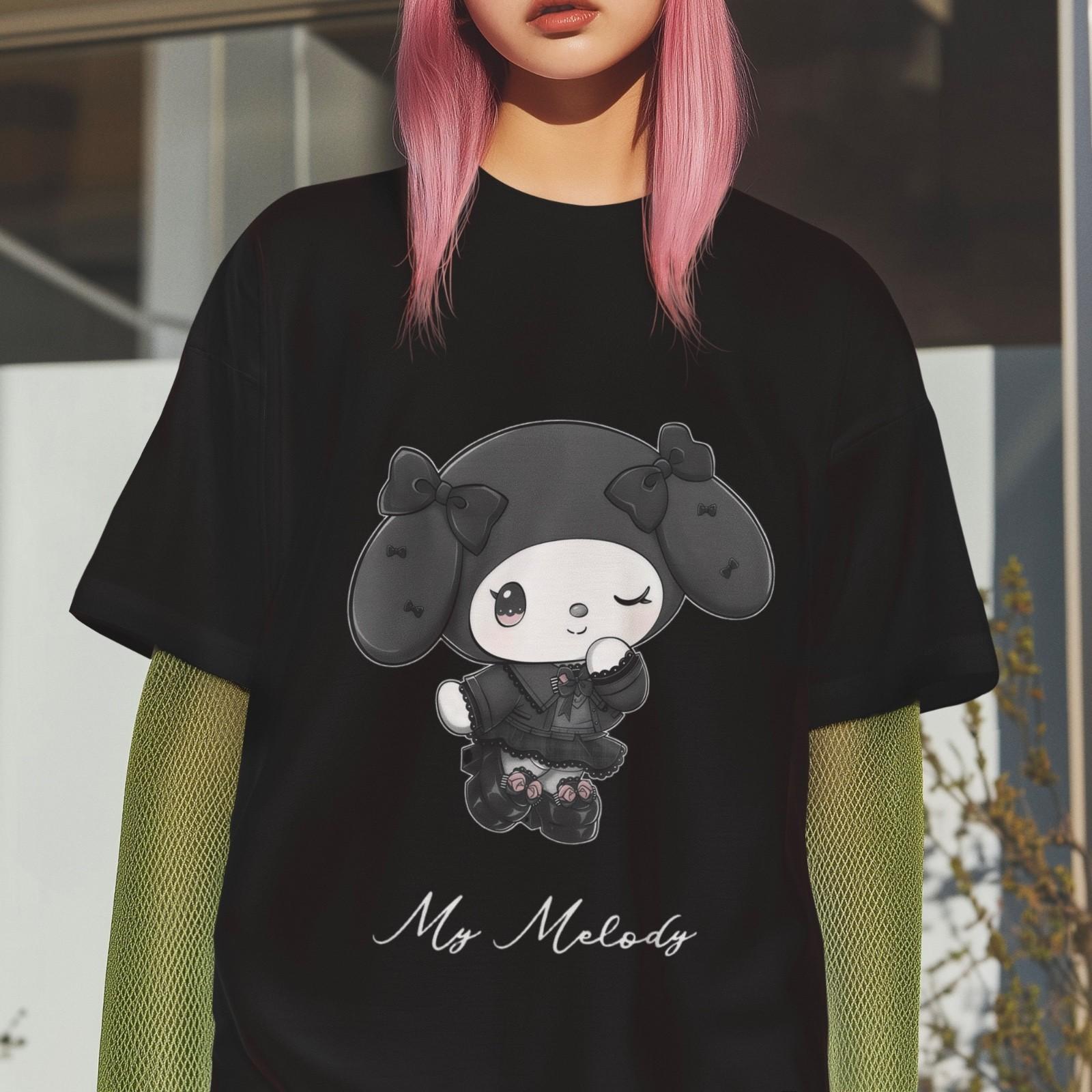 My Melody T-Shirt Gothic Kawaii Sanrio Character Dark Style Cute Unisex Tee S