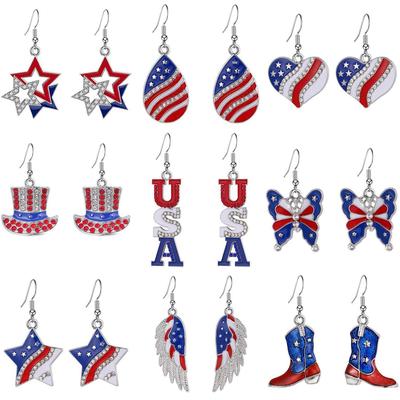 Unisex Heart-Shaped American Flag Star Earrings - Independence Day Commemorative Gift