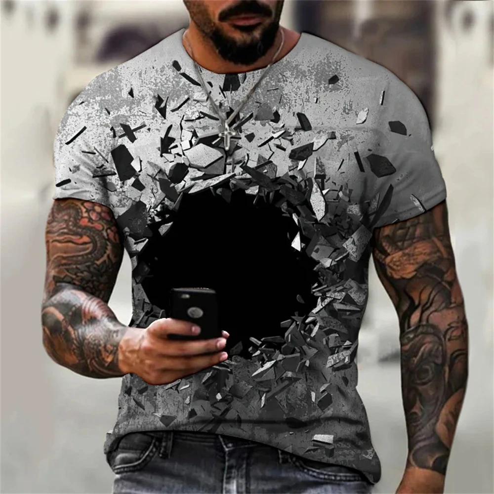 New Summer Men's Abstract Design T-Shirt Fashion Casual Printing Loose O Neck Short Sleeve Street Personality Plus Size Tops