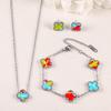 Conjunto de Brincos, Pulseira e Colar de Trevo 3 Peças Acessórios de Moda Coloridos de Luxo Leve