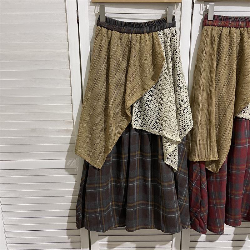 

Винтажная японская лоскутная юбка миди А-силуэта One Size кофейный