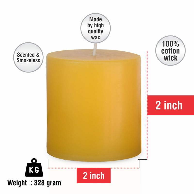 Duftende Stumpenkerzen aus Paraffinwachs für die Inneneinrichtung. Rauch- und tropffreie Kerze (Sandelholz - Gelb) 3er Set