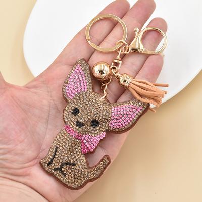 YLWHJJ Brand New Keychain for Women Cute Colorful Dog Cartoon Animals Rhinestone Bag Pendant Tassel Key Chain Fashion Jewelry