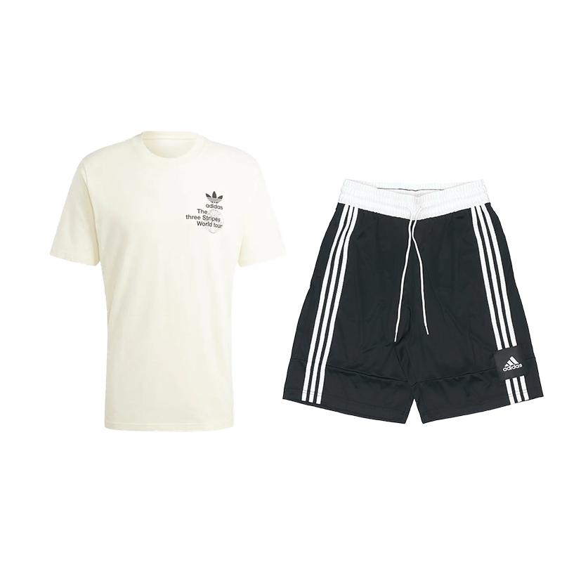 

Adidas Fashion Round Neck Short Sleeve Top Durable Color Block Striped Shorts Casual Sports Set Unisex Sets IS2902+FT5879 M