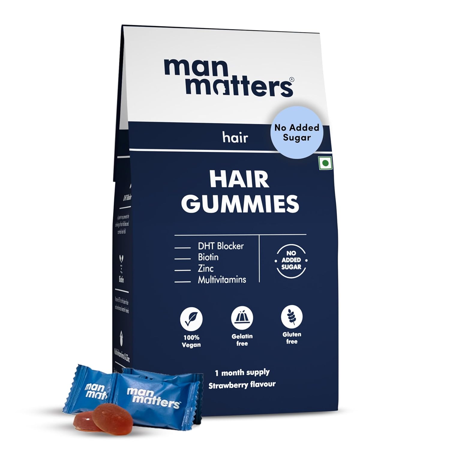 Man Matters Biotin Hair Gummies 30 Pezzi Senza Zucchero Vegetariane Fragola Masticabili Per Capelli Più Forti Nutrizione Quotidiana