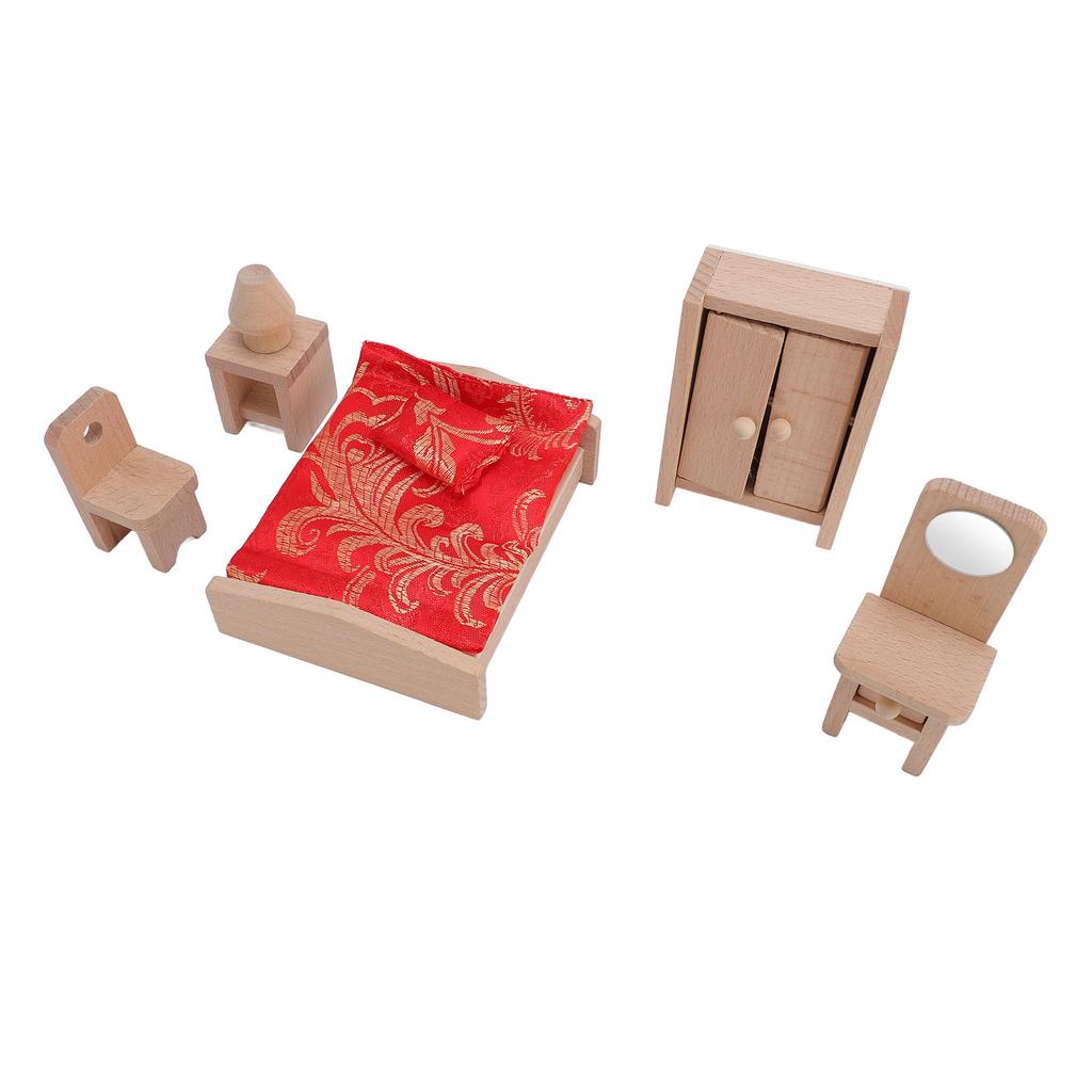 Wooden Dollhouse Bedroom Furniture Set Simulation Miniature Furniture Toy Set Pretend Play