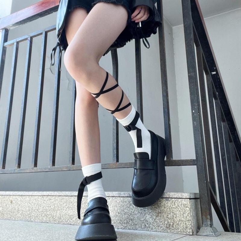 1 Pair Personalized Style Socks with String Straps Cool Socks Cotton Socks Women Calf Socks Girls Lace up Ankle Socks