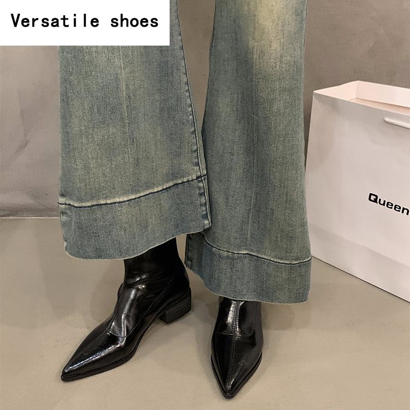 Streetstyle Damen Stiefeletten Mode Spitzschuh Kurze Stiefeletten Damen Quadratische Absätze Party Pumps Schuhe