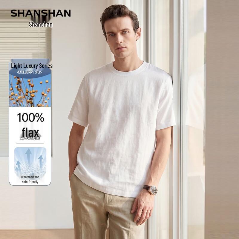 SHANSHAN Men's 100% Linen Short Sleeve T-Shirt