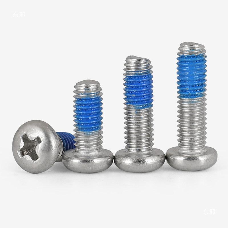 304 Stainless Steel Phillips Round Head Screw with Blue Pre-applied Threadlocker - Anti-loosening, Anti-vibration, M23456