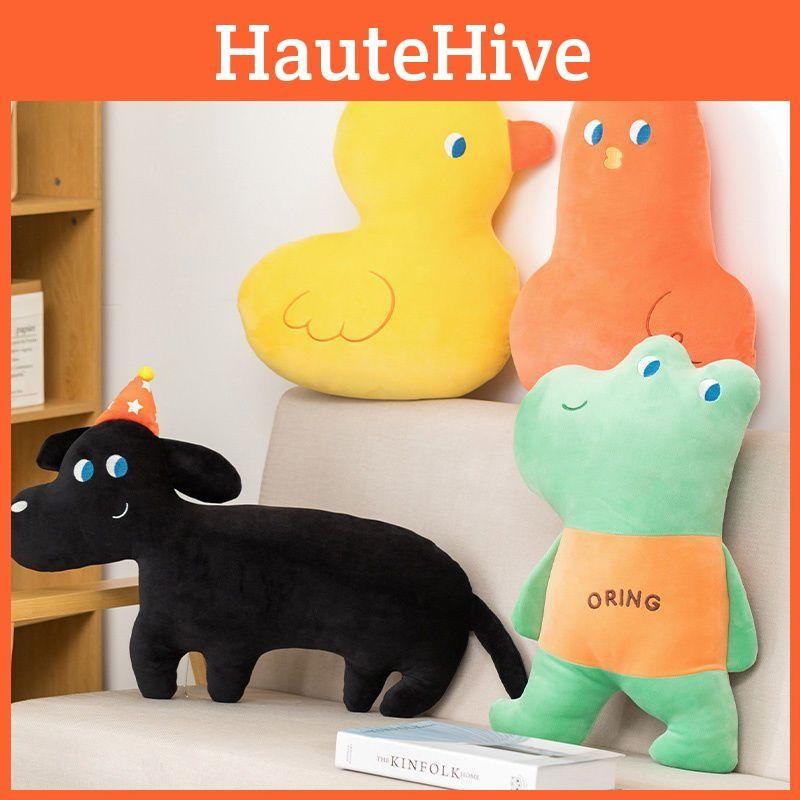 Soft Plush Fluffy Dachshund Toy Pillow With Embroidery For Bedroom Living Room