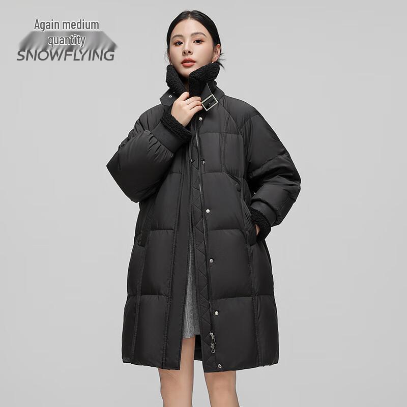 SNOWFLYING Women's Mid-Length Spliced Fleece Down Jacket