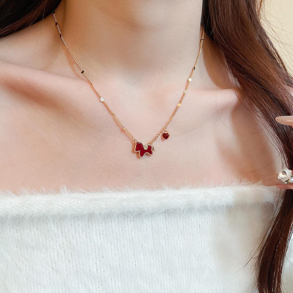 Zodiac Horse Pendant Necklace Cute New Year Collarbone Chain Red Pony Necklace New Year Gift