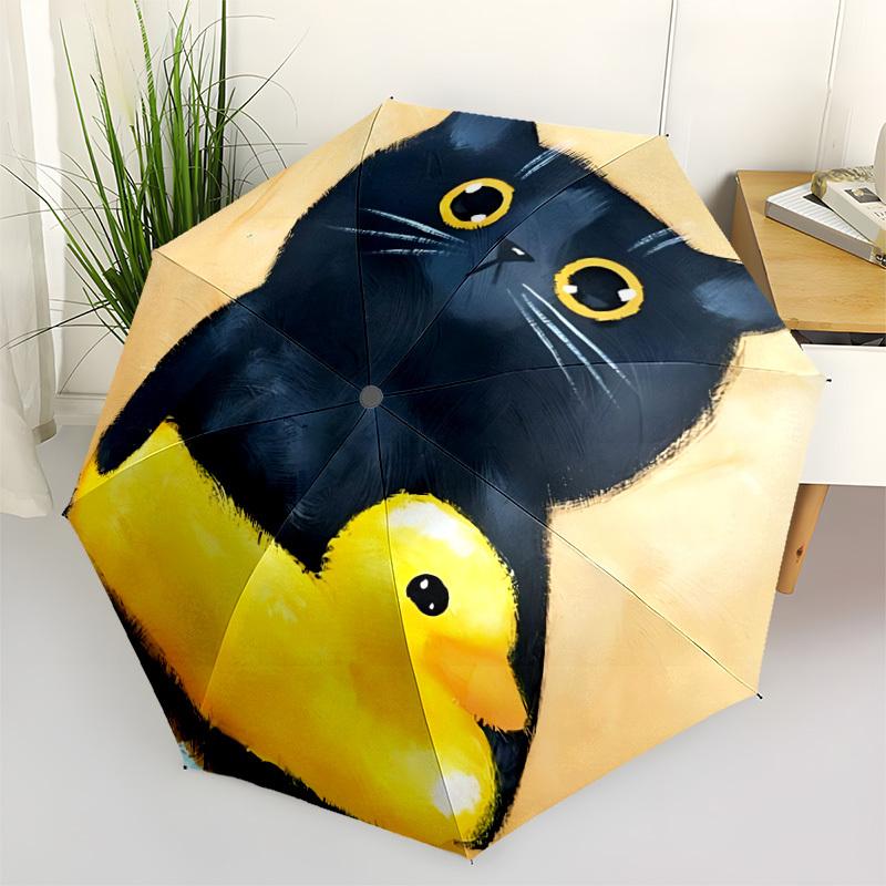 1pc Cat Duck Automatic Open/Close Umbrella Compact Folding Umbrella, All-Season Portable Umbrella for Women/Men, Perfect Gift for Birthdays022