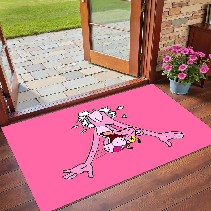 Anti‑Slip Crystal Velvet Floor Rug, Pink Panther Design Carpet for Indoor Living Bedroom Home Decoration