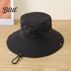 Wide Brim Hat for Beach Summer Mesh Spliced Bucket Men Women Extra Sun Foldable Outdoor Hiking with Adjustable Drawstring Portable Cap Fishing