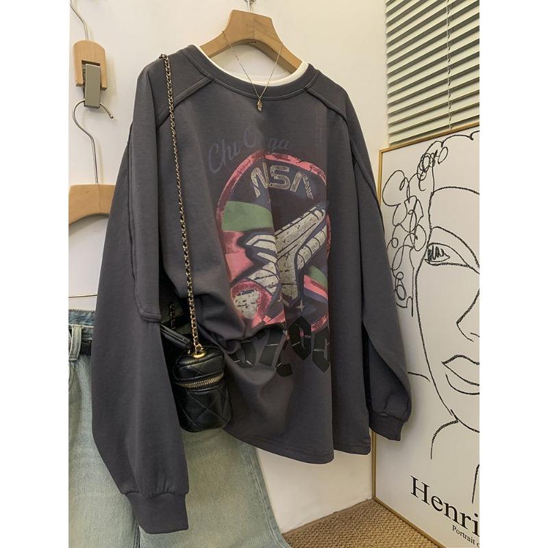 Sweatshirt for Women Oversize Loose Round Neck Casual PrintedPullover Long Sleeve Winter Sweatshirt Top