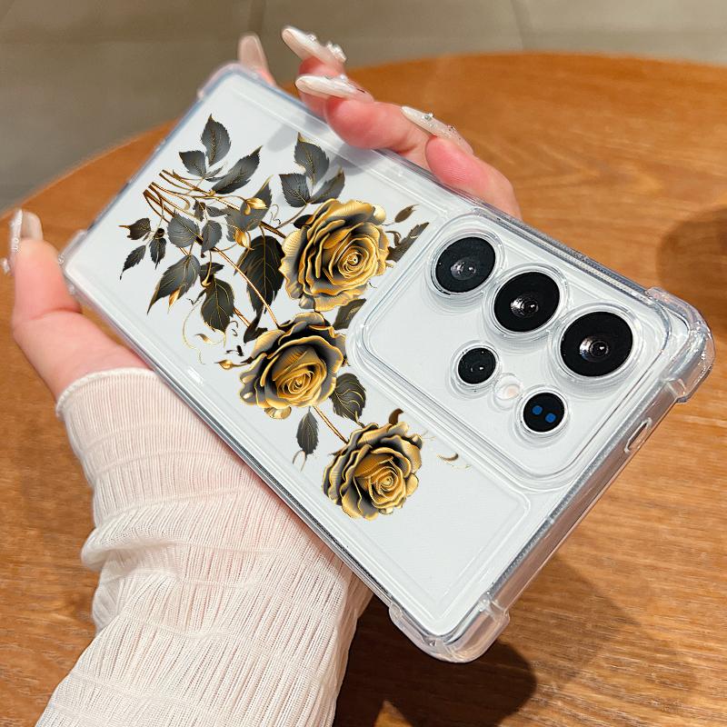 Luxusní průhledný silikonový kryt s květinovým potiskem pro Samsung S25 S24 FE S23 Ultra S22 A56 A36 A16 A55 A35 Nárazuvzdorný ochrana objektivu Tenký měkký kryt na telefon