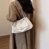 Silver oil wax soft leather bag women's 2026 new plaid shoulder bag large capacity commuter chain messenger tote bag
