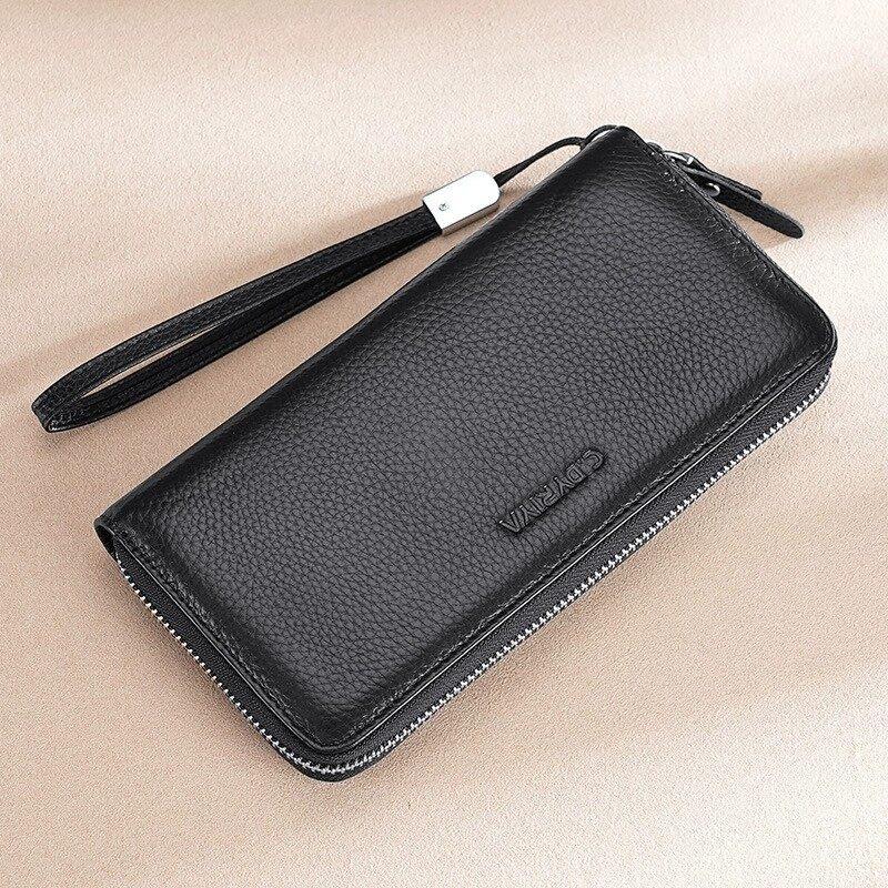 

Men s Long Wallet with Zipper Business Handbag Large Capacity Wallets Clutch Bag Can Hold Mobile Phone with Wrist Strap чёрный
