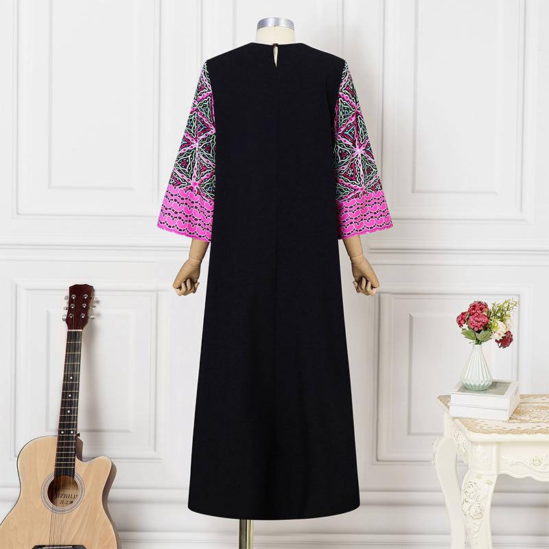 Kleider für Damen in Übergröße mit V-Ausschnitt, langen Ärmeln, Spitze und Blumendruck