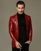 Men Red Leather Blazer Coat Halloween Fashion Stylish SlimFit Real Soft Lambskin