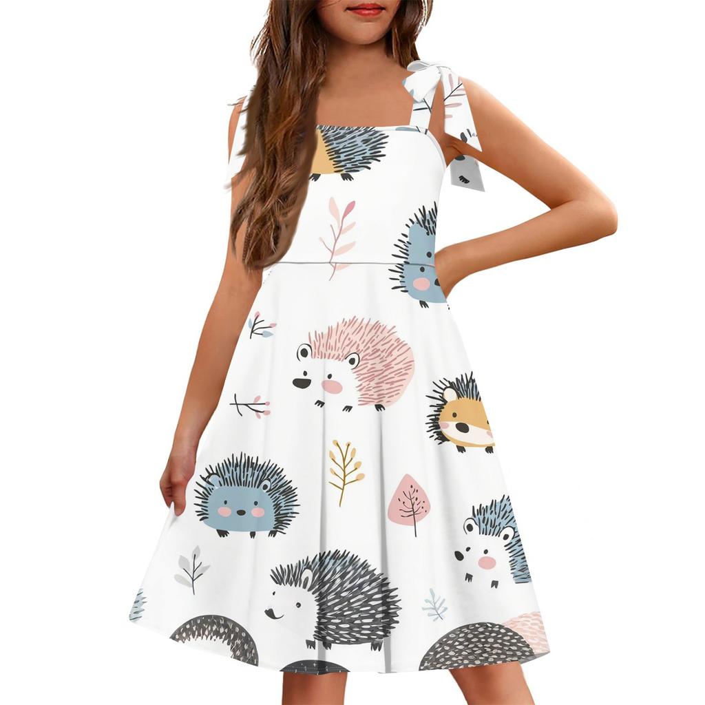 Children's Jumpsuit Cuffless Pocket Square Collar Casual Cute Printed Dress