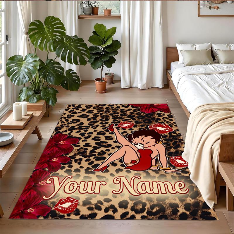 Crystal Velvet Rug Custom Name Text, Soft Non Slip Floor Mat Home DecorBetty Boop