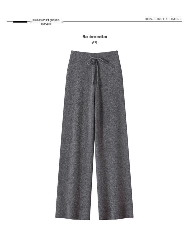 100% Pure Cashmere Women's High-Waisted Wide-Leg Knit Trousers