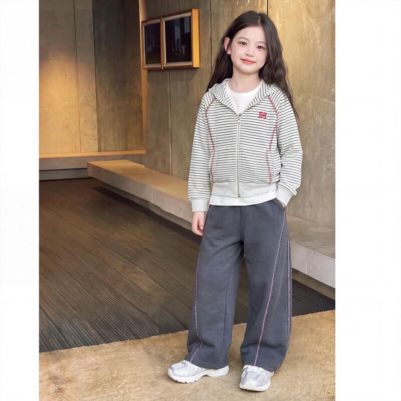 Moonkids Girls' Stylish Autumn Zip-Up Hoodie and Pants Set