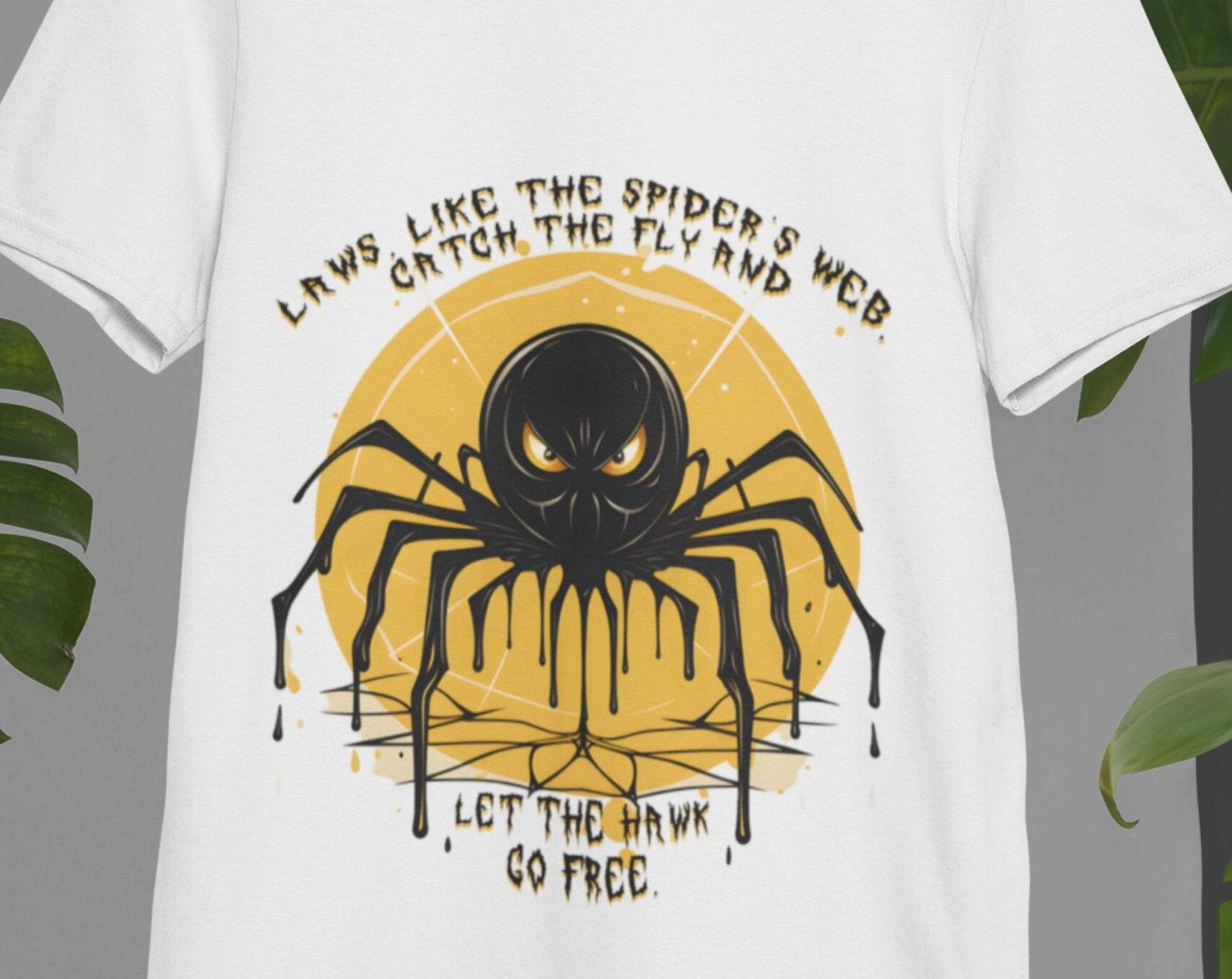 Spider Web Cartoon T-shirt: Freedom & Justice Tee L