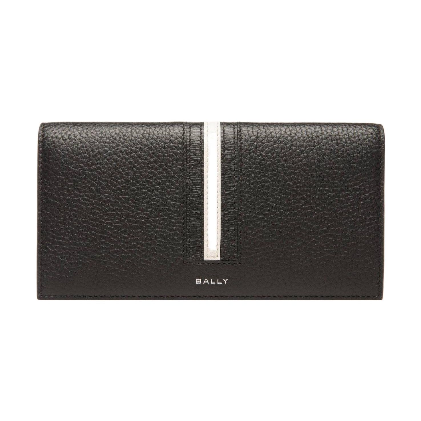 

Bally Solid Color Textured Stripe Logo Folded Card Slot Leather Coin Purse Men Wallet Black 6304909 Basic Set (Bag+Dust Bag)