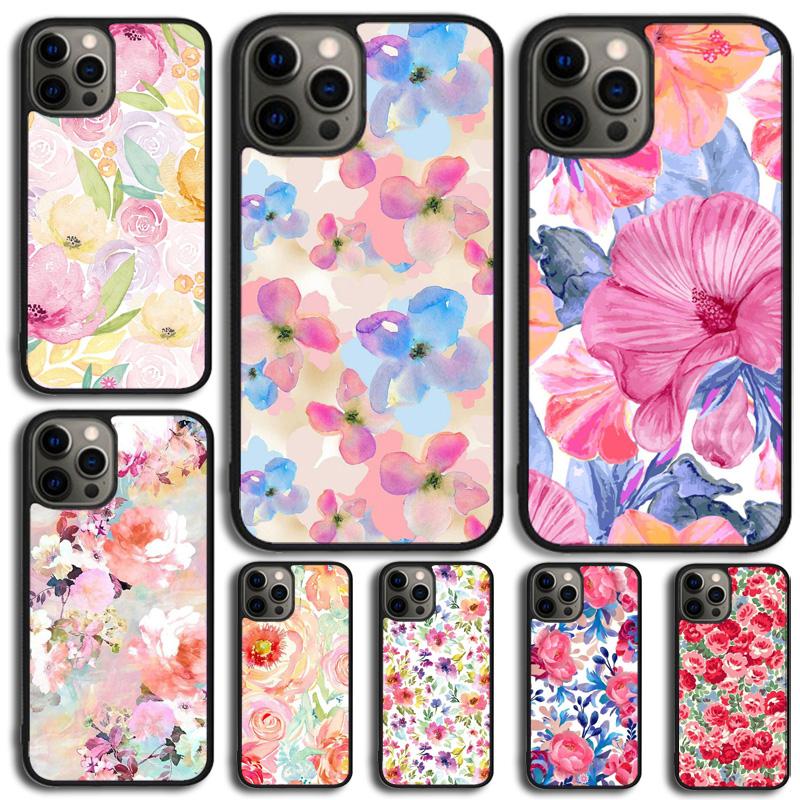 Romantic Pink Teal Watercolor Chic Floral Phone Case For iPhone 17 Air 14 15 16 13 12 For iPhone 17 Air Pro Max Plus