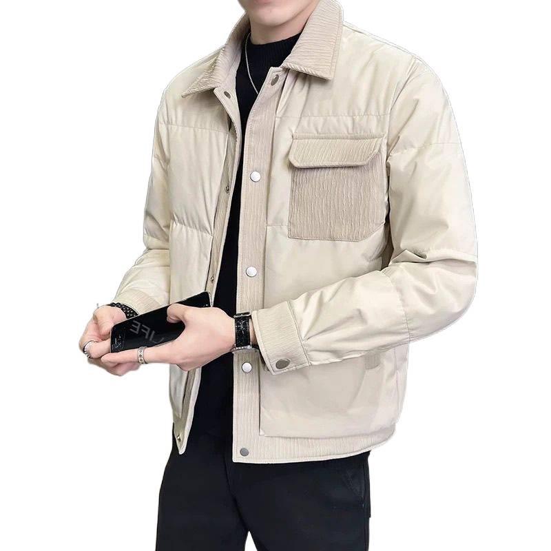 Men's Lightweight Warm Lapel Down Jacket, Winter 2025 White Duck Down Shirt Outerwear