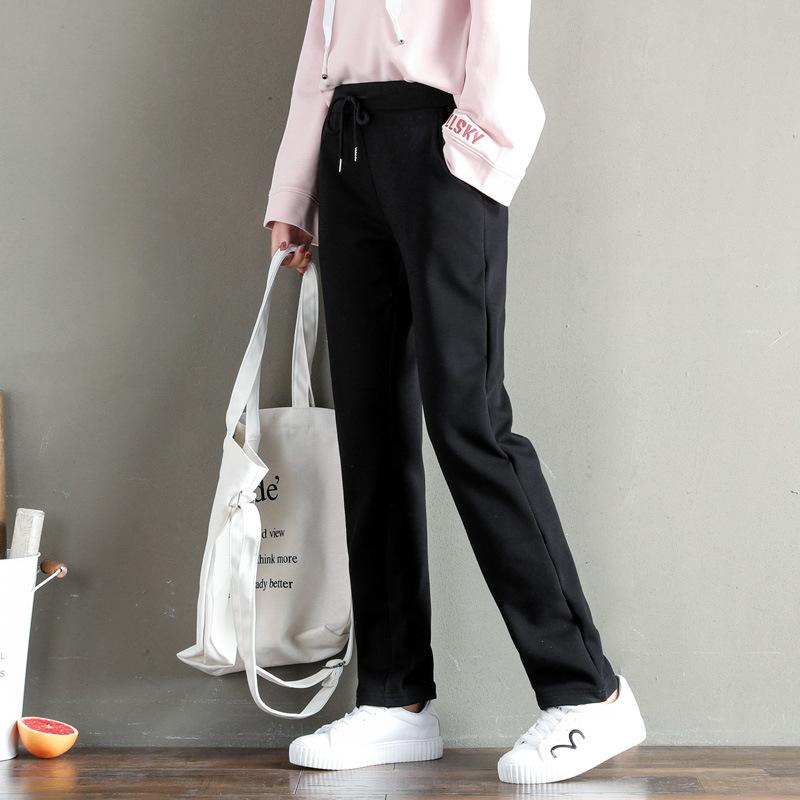 Women's Mid Rise Drawstring Wide Leg Pants Loose Fit Fleece Lined Straight Leg Sweatpants Thick Warm Winter Casual Trousers