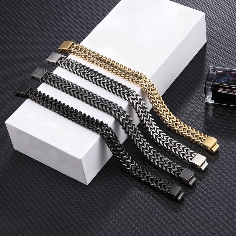 10MM Wide Cuban Link Chain Bracelet Men 18k Plated Stainless Steel Mens Bracelets & Bangles Hip Hop Biker Hand Chain Bracelet