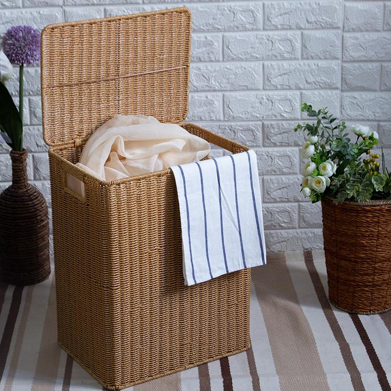 Grote geweven opbergmand met deksel Handgemaakte kleding wasmanden diverse spullen speelgoed container Imitatie rotan kledingbak