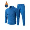 Men Thickened Waffle Turn Down Collar Long Sleeve Jacket And Pants Casual Two Piece Set