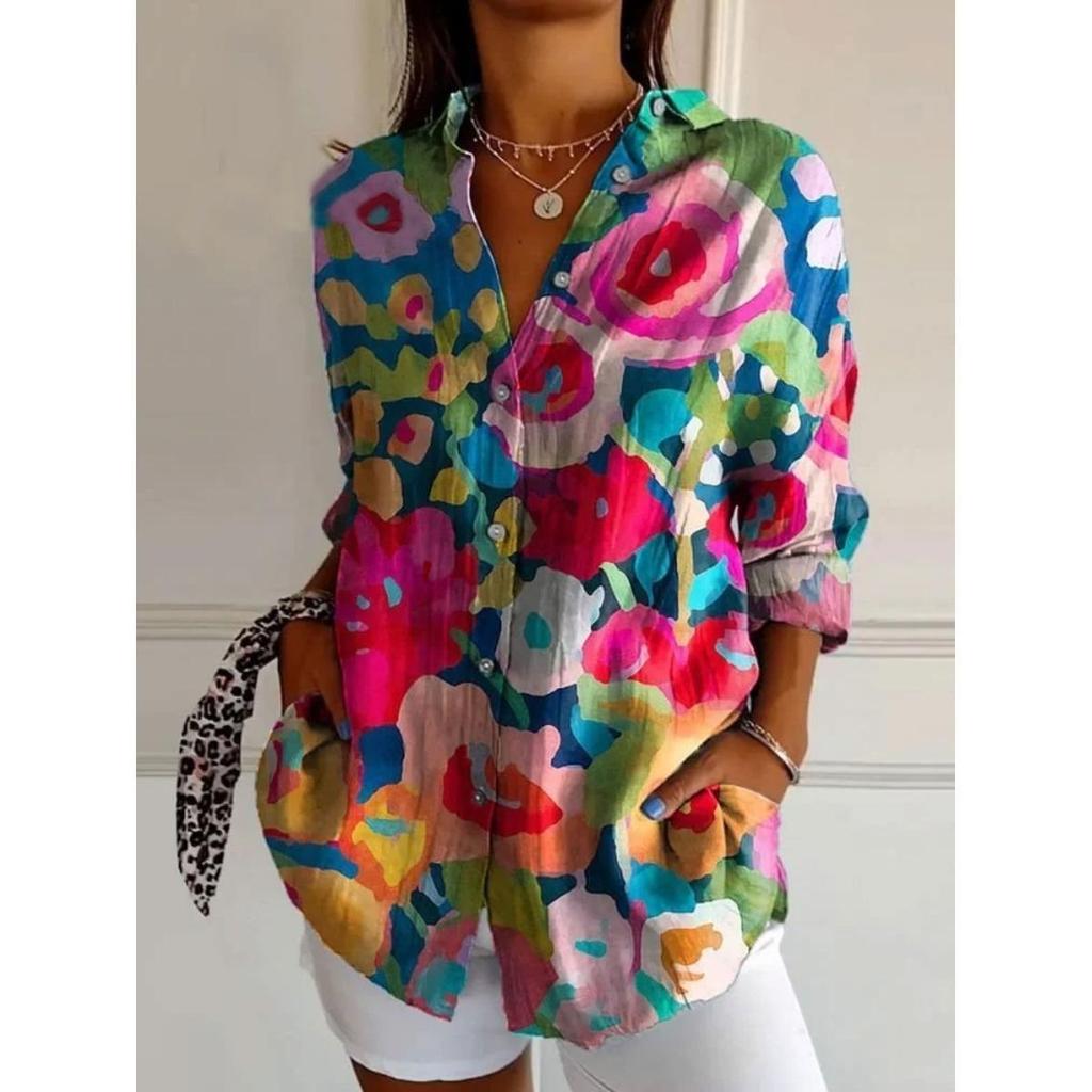 Ladies, Casual, Long Sleeved, Button Up Shirt, Floral Print, Machine Washable, Casual, Loose Fit
