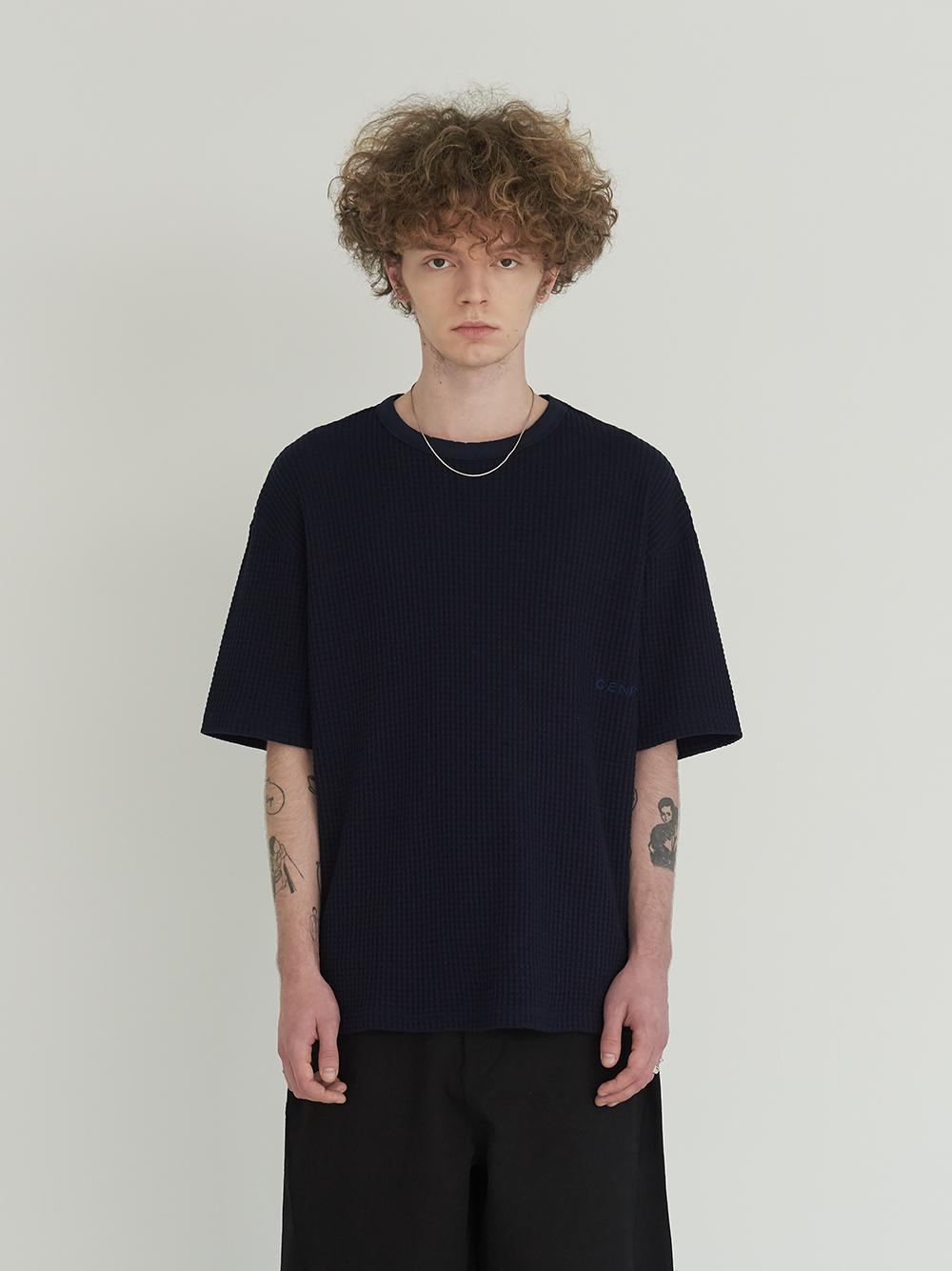 Senit Waffle Knit Hs Top Deep Navy M