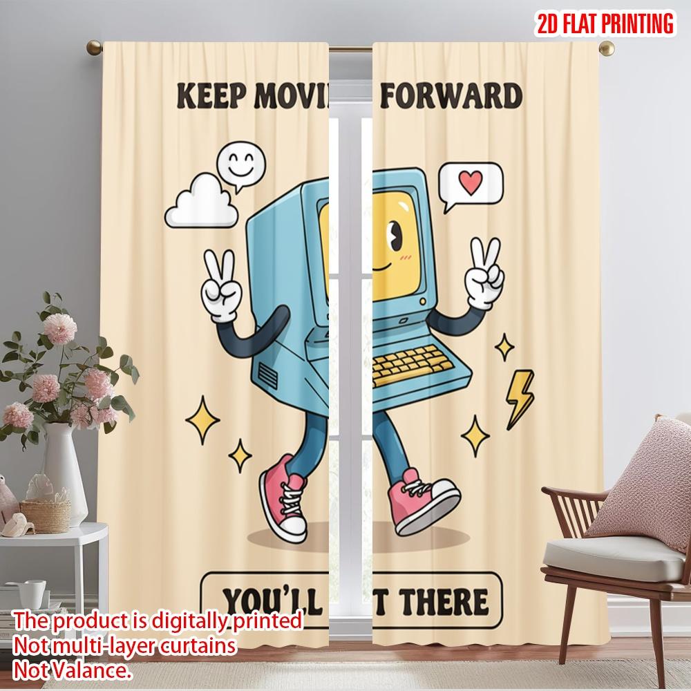 

2pcs 2D flat printing Window Curtains Keep Moving Forward Computer Character 100% Polyester Without Electricity Festive Curtains 52.50×116.00 CM 2pcs