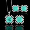 Accessories Earrings Necklace Ring Set Color Treasure Paraiba Square Design Sense Retro Women