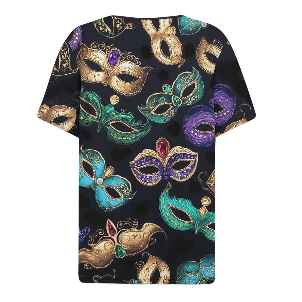 Damen-T-Shirt, T-Shirt, bedruckt, Knopfleiste, kurzärmelig, für den Alltag, Wochenende, modisch, Basic, V-Ausschnitt, normales Oberteil