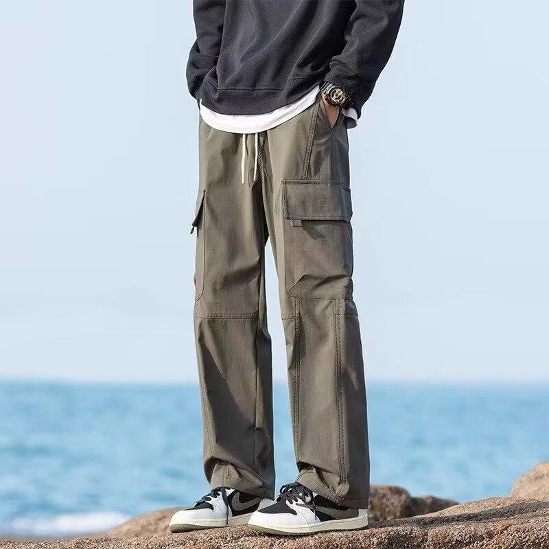 

Spring and summer new men s overalls simple elastic waist sweatpants trendy brand loose leggings casual pants 4XL зелёный