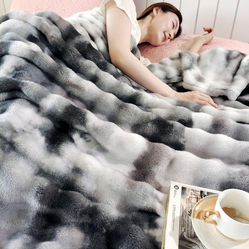 Gradient Ombre Plush Throw Blanket Soft Faux Rabbit Fur Office Sofa Nap Air Conditioner Thick Warm All Season