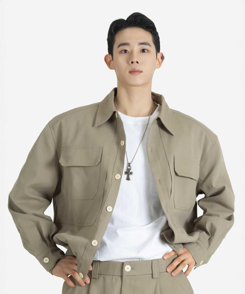 BUCKLE DOWN Simple Oversized Lyocell Twill Jacket (Beige)