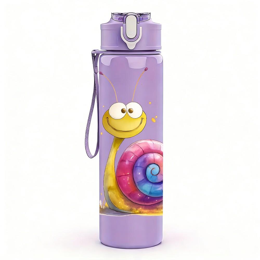1PC Cute Snail Cartoon Art 750ml Color Plastic Sports Water Bottle Leakproof Flip Straw Lid Suitable for Sports Office Home Use