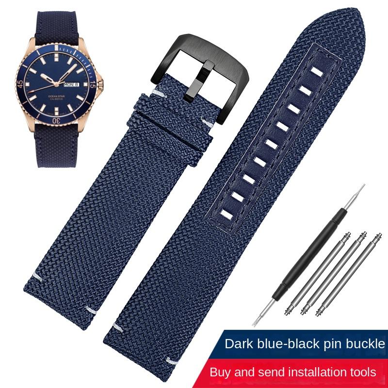 Herren Sport-Armband für Mido M026.629 M026.430 Ocean Star Pilot Nylon-Gewebe Echtleder Unterseite Uhrenarmband 22mm Zubehör